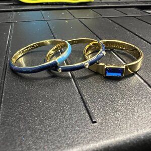 Gold Tone Women's Blue Enamel & Sapphire Stackable Rings
